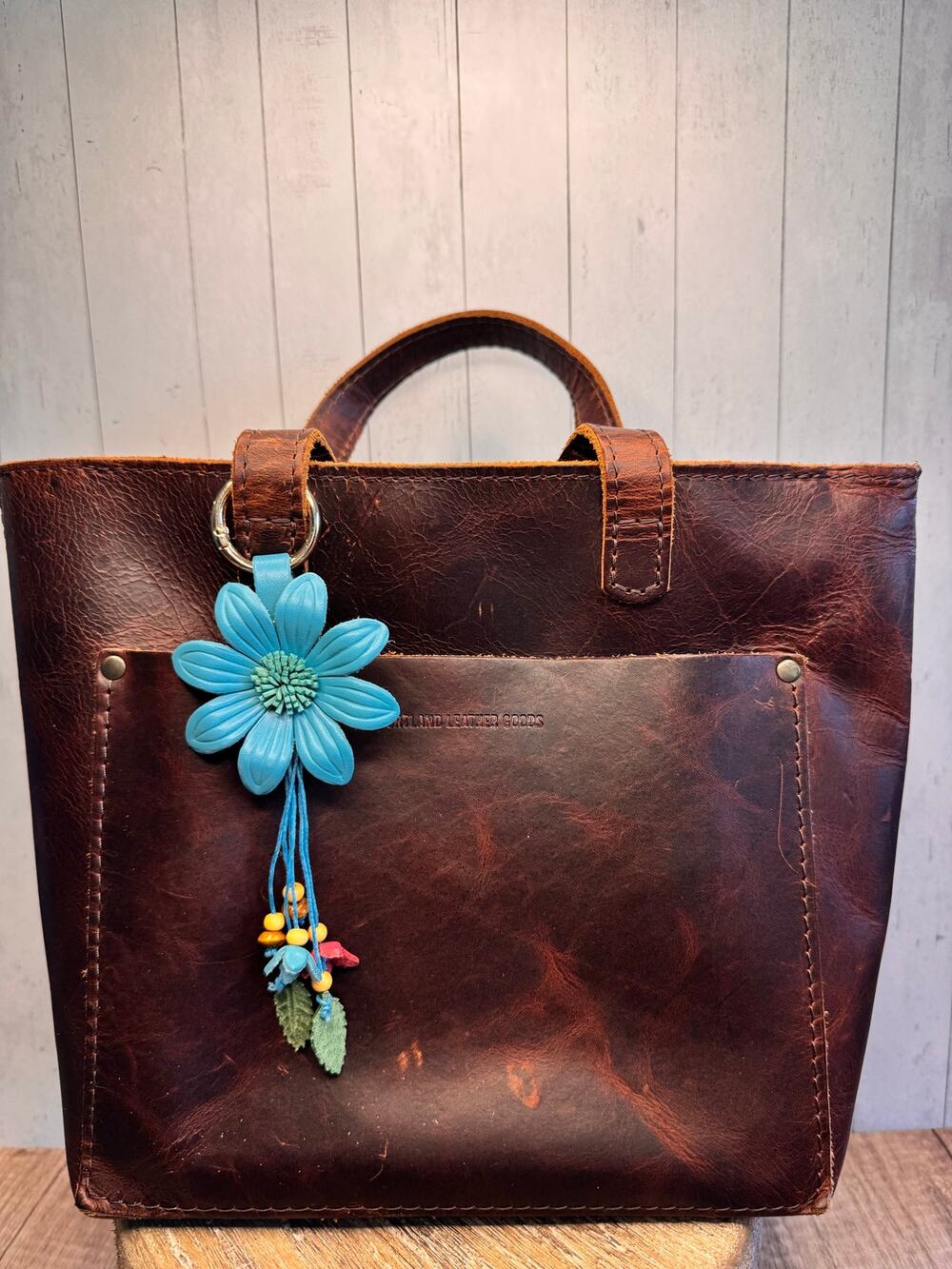 Blue Summer Daisy Purse Charm Genuine Leather Summer Flower Bag Charm NEW!
